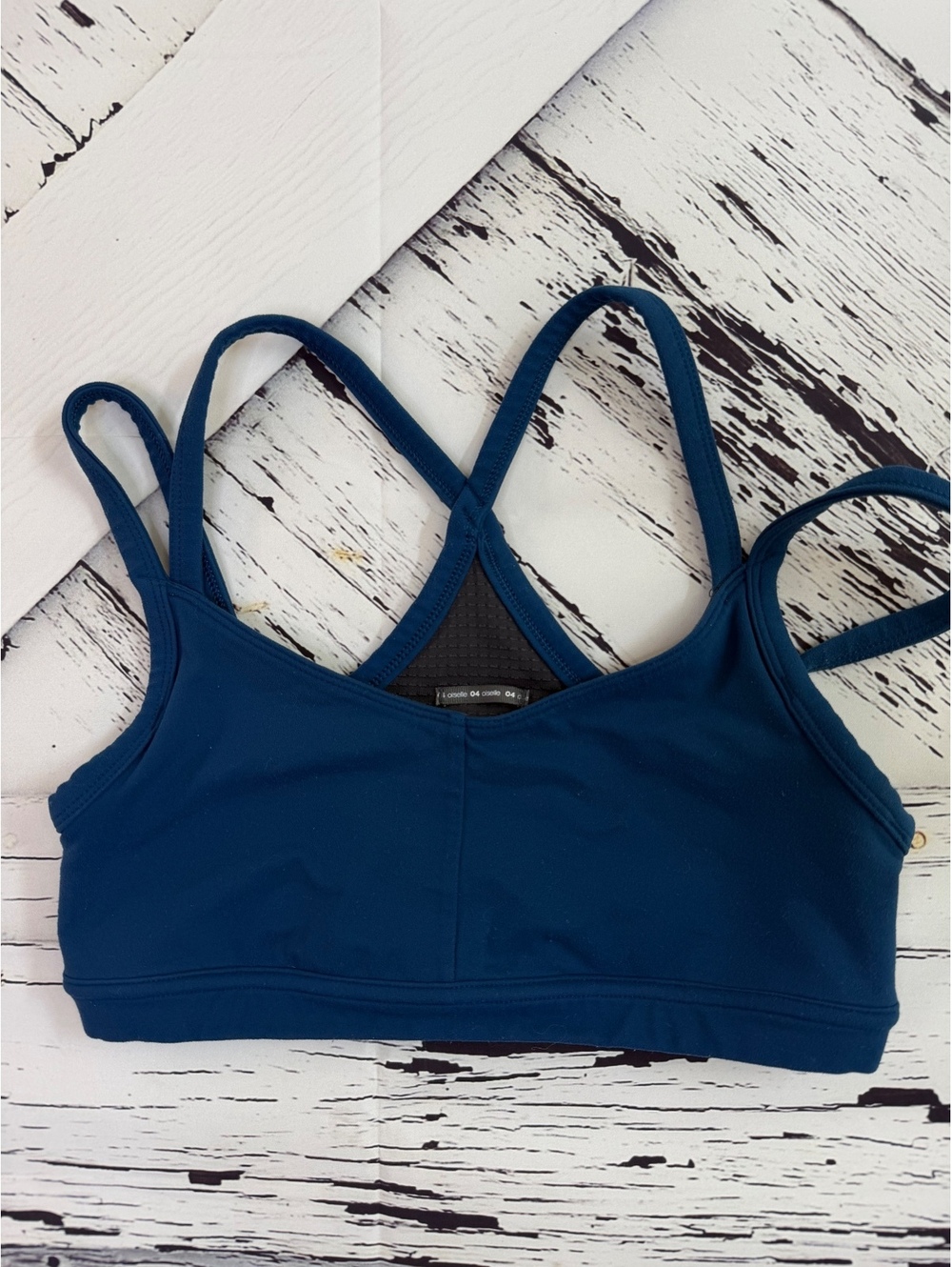 Oiselle Strappy Criss-Cross Sports Bra -Deep Teal / Ocean Blue Size 4